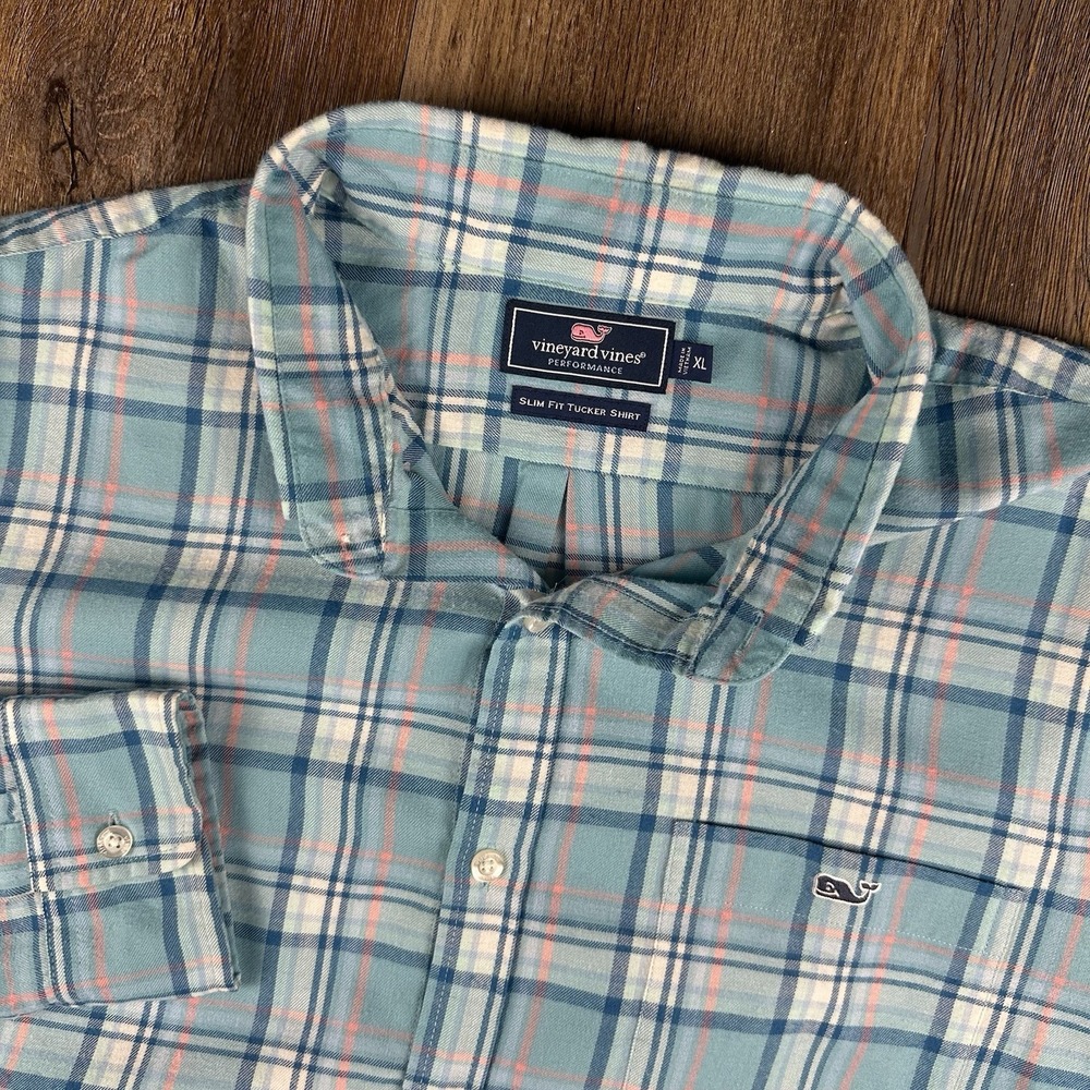Vineyard Vines Shirt Mens XL Performance Slim‎ Fit Tucker Blue White Whale Shirt